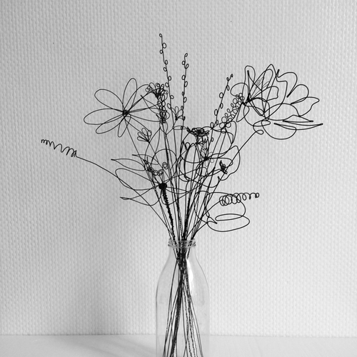 Bouquet 20 fleurs 2d & 3d en fil de fer recuit, fleur artificielle, décoration floral, déco bohème nature, coquelicot, cadeau maitresse