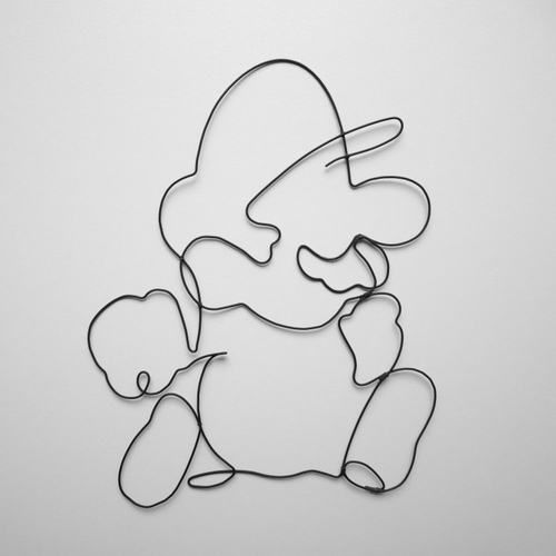 Mario en fil de fer recuit, silhouette mario bros, décoration murale métal, citation fil de fer, déco jeux vidéos, nintendo, sculpture