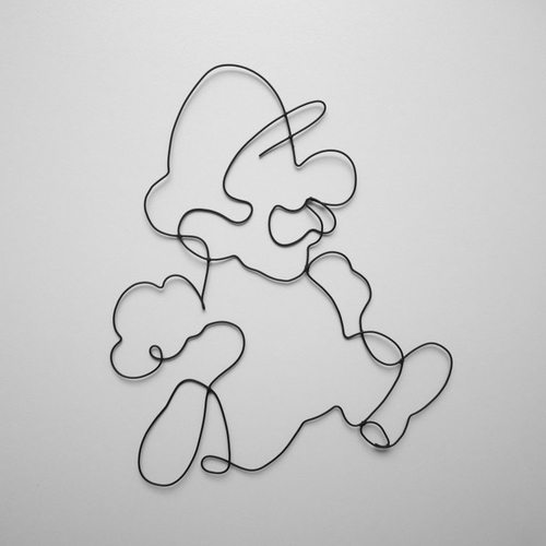 Luigi en fil de fer recuit, silhouette mario bros, décoration murale métal, citation fil de fer, déco jeux vidéos, nintendo, sculpture