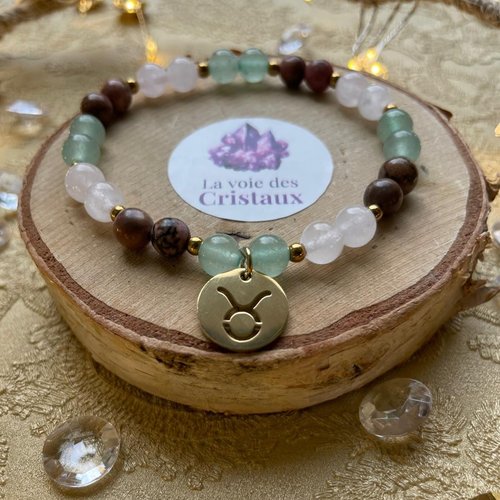 Bracelet signe astrologique taureau en pierres naturelles