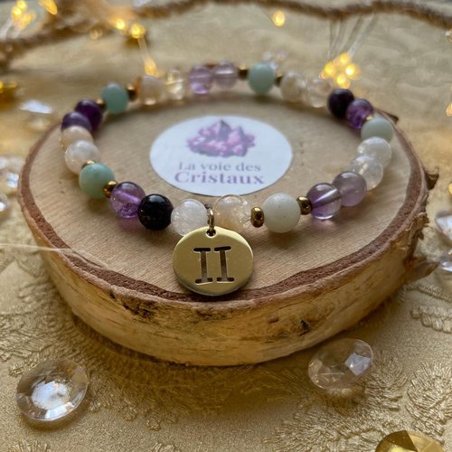 Bracelet signe astrologique gémeaux en pierres naturelles