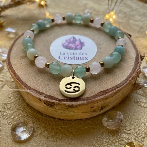Bracelet signe astrologique cancer en pierres naturelles