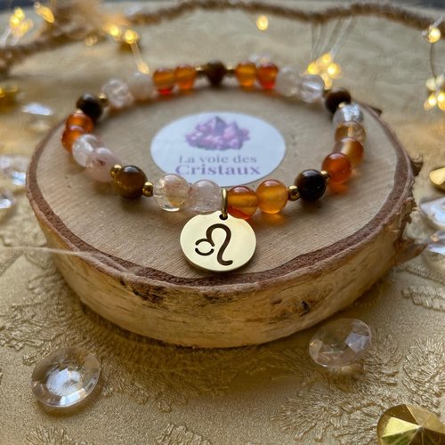 Bracelet signe astrologique lion en pierres naturelles