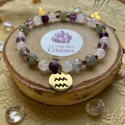 Bracelet signe astrologique verseau en pierres naturelles