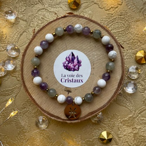 Bracelet signe astrologique poissons en pierres naturelles