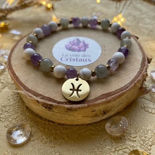 Bracelet signe astrologique poissons en pierres naturelles
