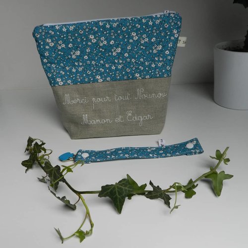 Sur Commande Trousse De Toilette Pochette En Lin Et Liberty Personnalisable Idee Cadeau Un Grand Marche