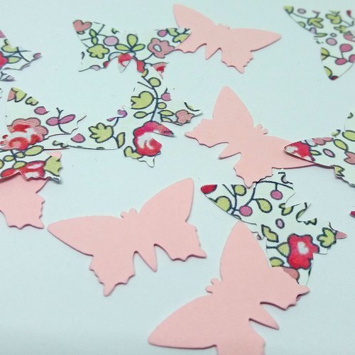 100 confettis de table thème papillon liberty et rose pâle