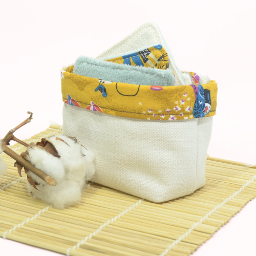 10 lingettes lavables démaquillantes et leur panier assorti "nippon"