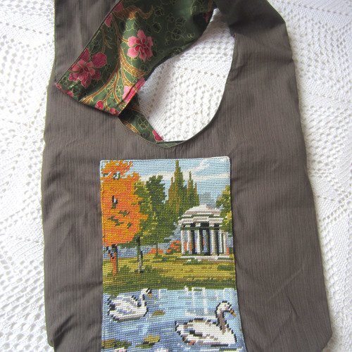 Sac tissu décoré canevas cygnes