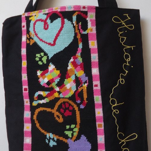 Sac tissu décoré canevas "chats mosaïques"