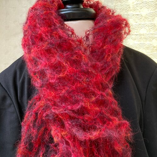 Echarpe femme,étole,châle mohair rouge,prune,rubis,pourpre,fait main au crochet