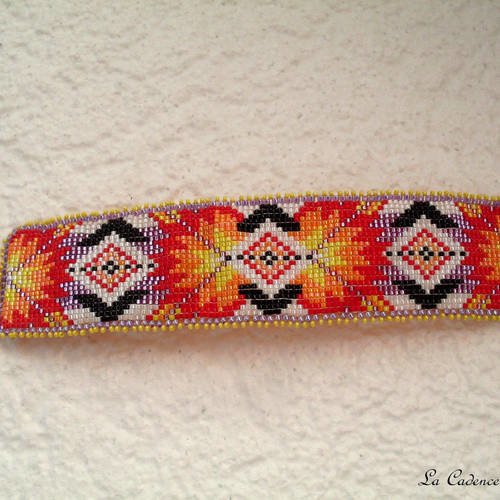 Bracelet manchette "amérindien" multicolore en perles délica