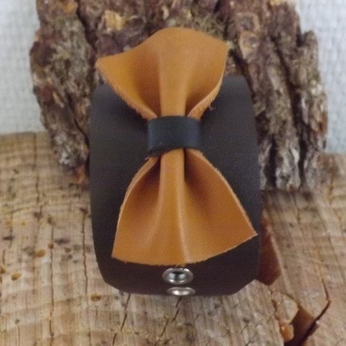 Bra06- bracelet en cuir marron chocolat et noeud marron clair