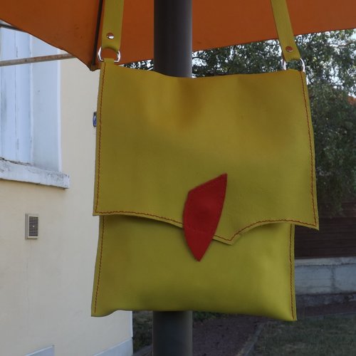 Sam01- sac à main en cuir jaune et rouge