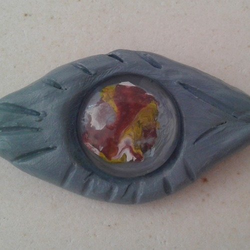 Fait mains en france,artiste peintre sculpteure,broche oeil,cabochon rond,bleu gris marron,vert jaune blanc,cadeau fete anniversaire,bobo bo