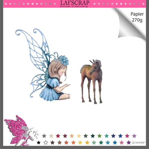 Découpes scrapbooking personnage enfant fille fée princesse ailes déguisement animal cheval licorne fleur jardin forêt magie