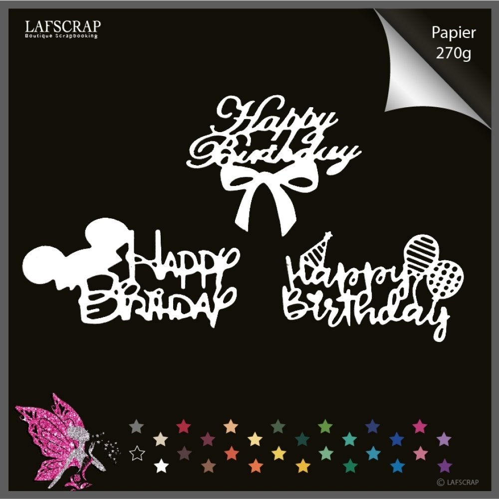 Lot Decoupes Scrapbooking Mot Happy Birthday Joyeux Anniversaire Noeud Ballon Oreilles Mickey Cadeau Decoupe Papier Embellissement Un Grand Marche