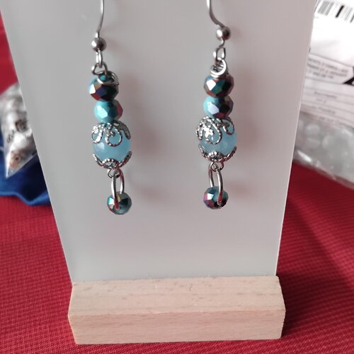 Boucles en aigue marine et cristaux de bohême