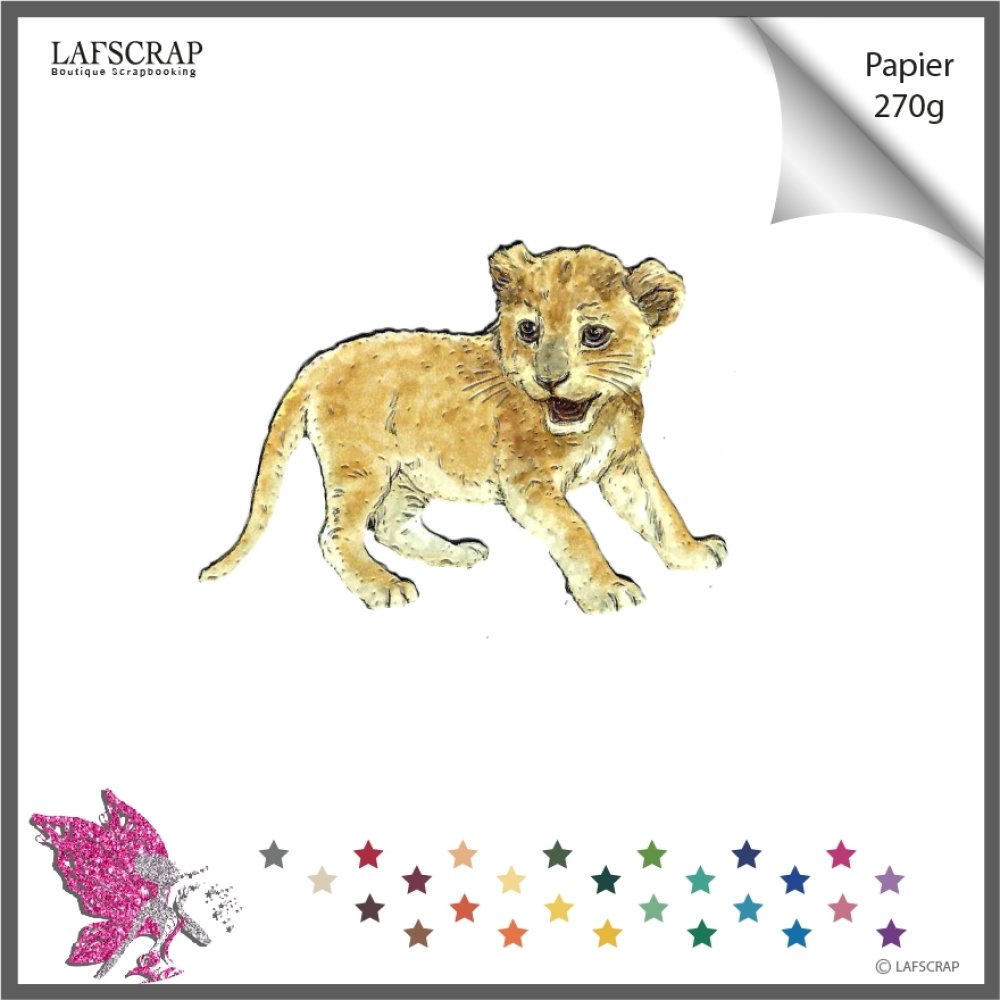 Decoupe Scrapbooking Animal Bebe Lion Lionceau Afrique Savane Panthere Puma Jaguar Jouet Peluche Enfant Nature Voyage Vacances Un Grand Marche
