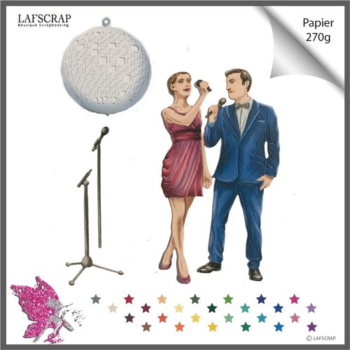 Decoupe Scrapbooking Personnage Homme Femme Robe Costume Chanteur Danse Cabaret Micro Boule Fete Anniversaire Mariage Un Grand Marche