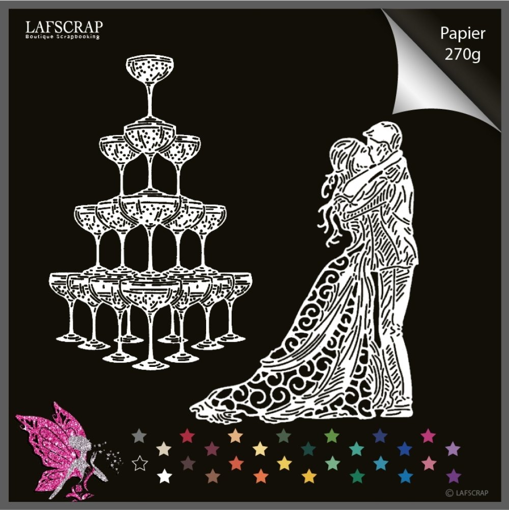 Decoupes Scrapbooking Personnage Homme Femme Maries Verre Flute Champagne Cadeau Mariage Noces Fete Anniversaire Ballon Cocktail Un Grand Marche