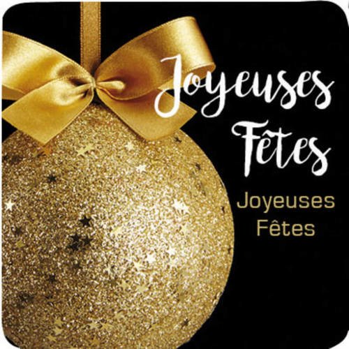 50 étiquettes Autocollantes Joyeuses Fêtes Noir Avec Boule De Noël Doré