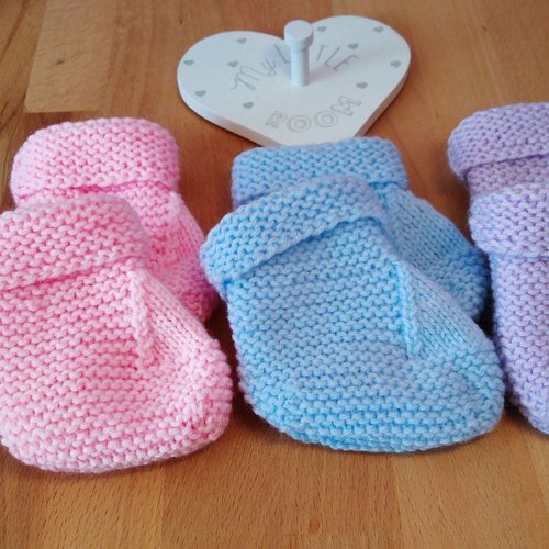 Chaussons laine naissance bébé tricotés main