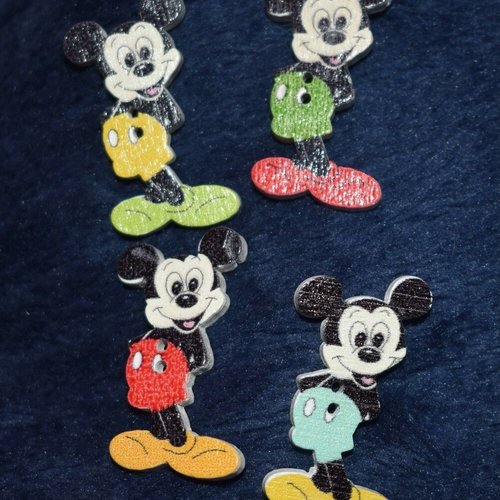 6 boutons bois mickey couture mercerie scrapbooking