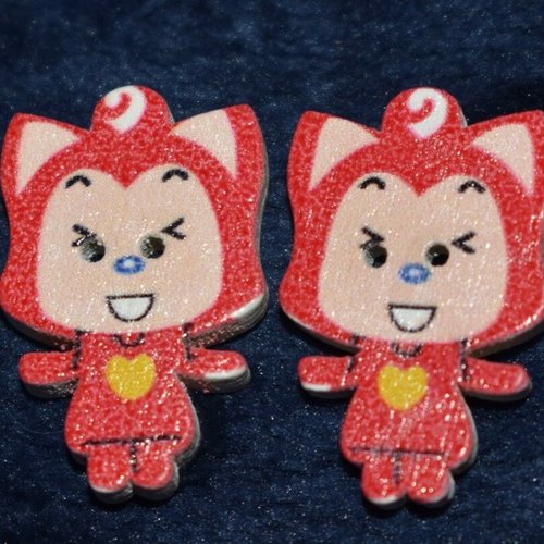 2 boutons bois chat couture mercerie scrapbooking
