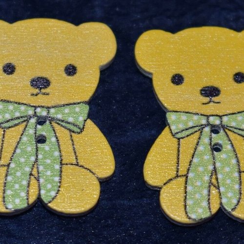 2 boutons bois ourson couture mercerie scrapbooking