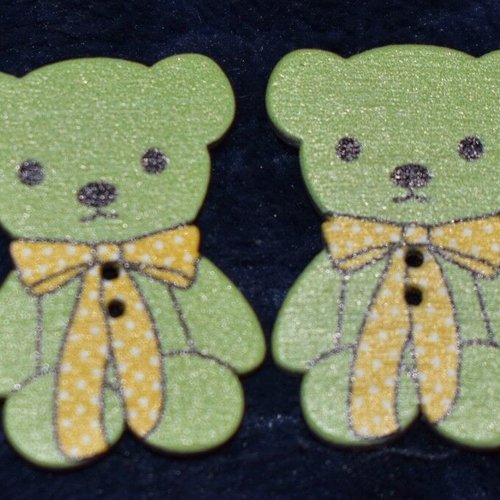 2 boutons bois ourson couture mercerie scrapbooking