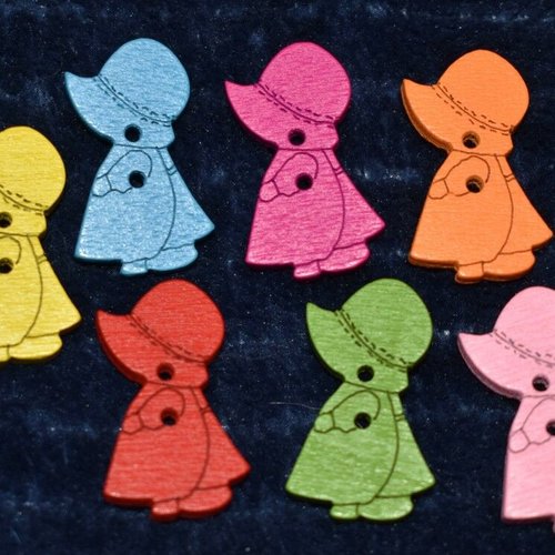 6 boutons bois fille  couture mercerie scrapbooking