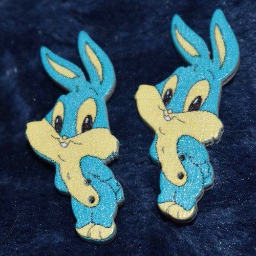2 boutons bois lapin couture mercerie scrapbooking