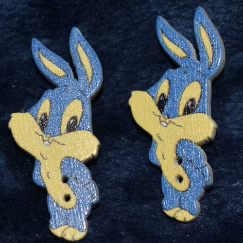 2 boutons bois lapin couture mercerie scrapbooking