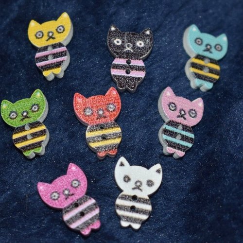 6 boutons bois chat couture mercerie scrapbooking