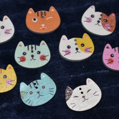 6 boutons bois chat couture mercerie scrapbooking