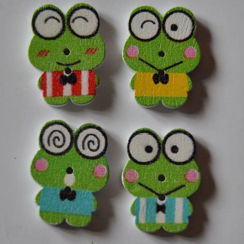 4 boutons bois grenouille couture mercerie scrapbooking