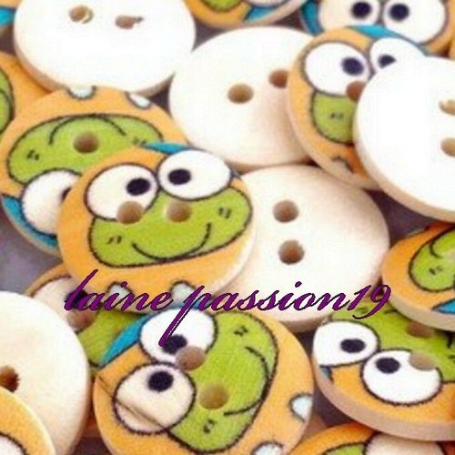 6 boutons bois grenouille couture mercerie scrapbooking