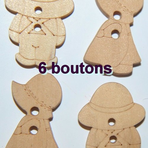 6 boutons bois garcon fille couture mercerie scrapbooking