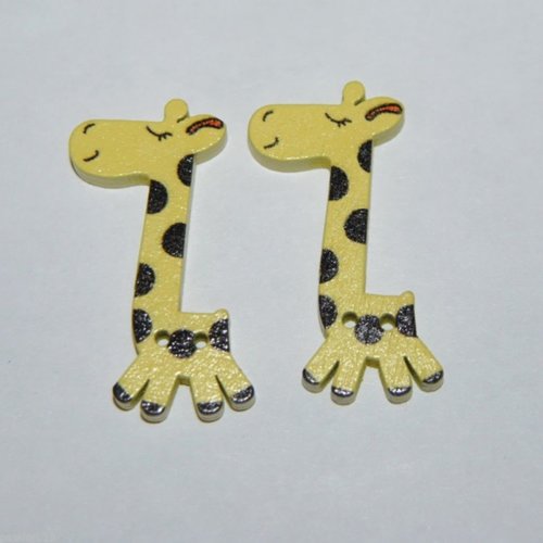 2 boutons bois girafe couture mercerie scrapbooking