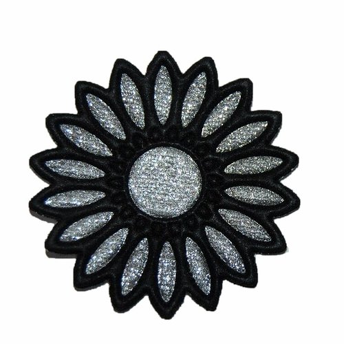 Patch fleur brillante écusson brodé non thermocollant coutures