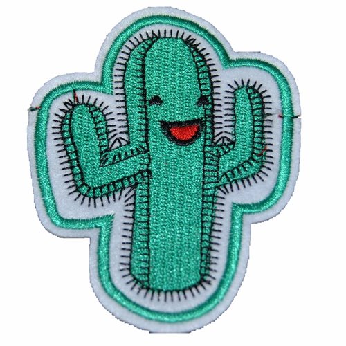 Patch cactus smiley thermocollant coutures
