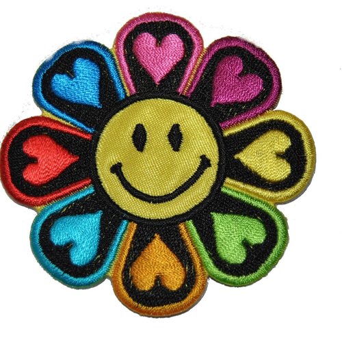 Patch fleur  coeur smiley thermocollant coutures