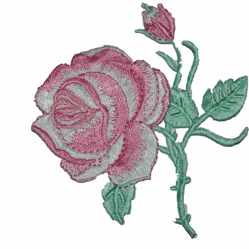 Patch rose  brodé thermocollant coutures