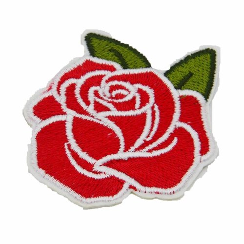 Patch rose rouge brodé thermocollant coutures