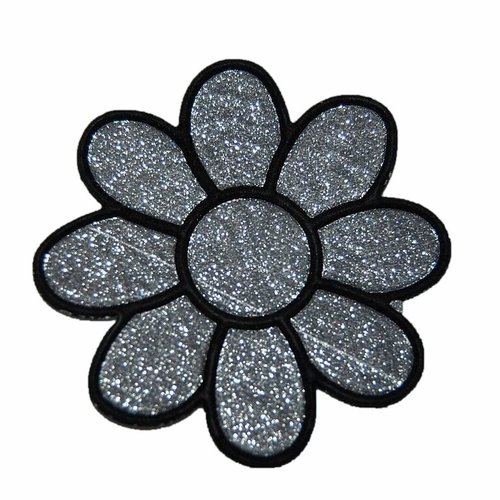 Patch fleur brillante écusson brodé non thermocollant coutures