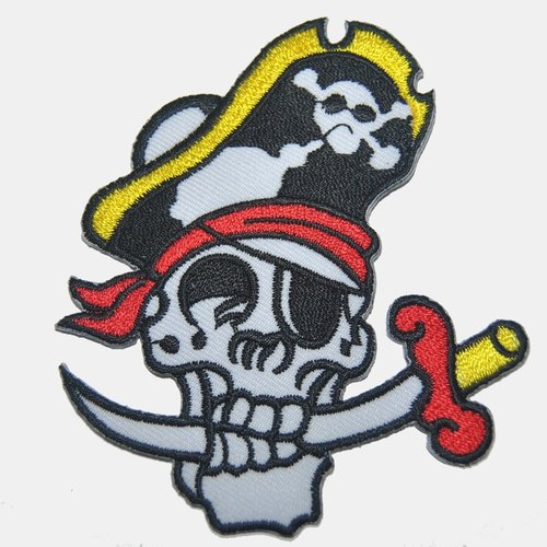 Patch tete de mort pirate écusson brodé thermocollant coutures