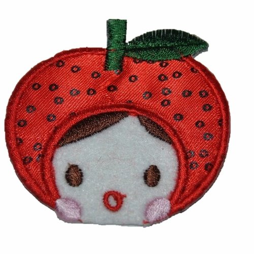Patch charlote au fraises  écusson brodé thermocollant coutures