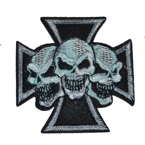 Patch tete de mort écusson brodé thermocollant coutures